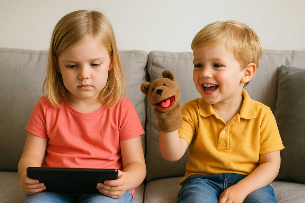 juego sin pantallas vs niña con tablet