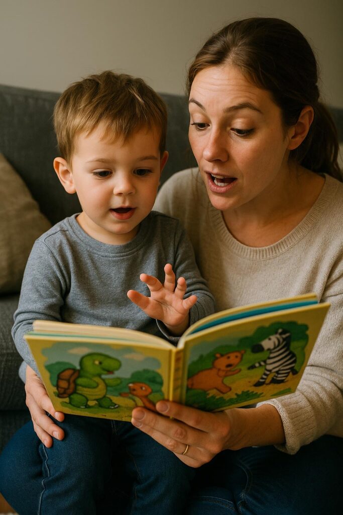 madre e hijo con cuento cuentos para preescolar