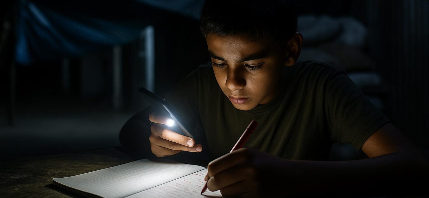 ⏳ Dos años sin escuelas en Gaza: “Por la noche, uso la linterna del móvil para estudiar”