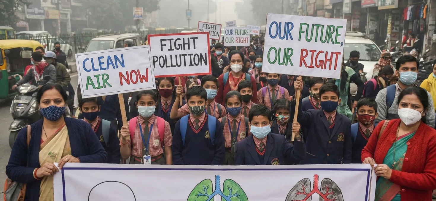 Estudiantes y familias en India se movilizan contra la contaminación del aire