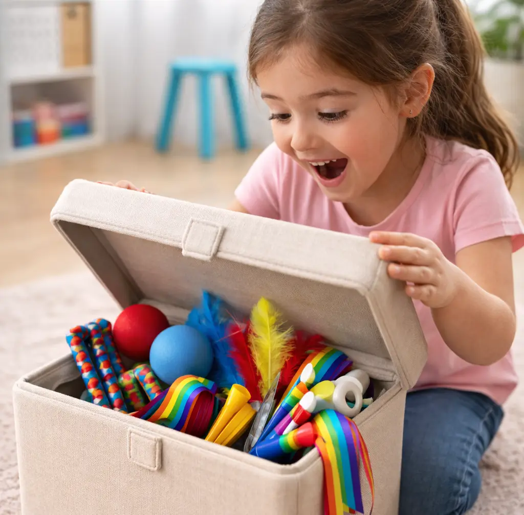 Niña emocionada Baúl Buf