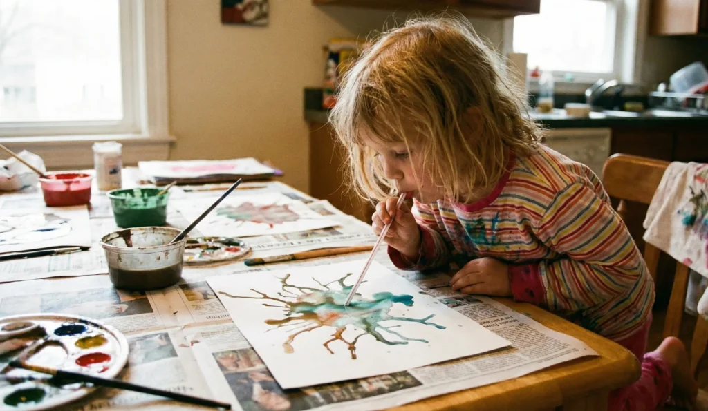 soplar pintura para trabajar el control de la intensidad y direccionalidad del soplo, la capacidad respiratoria y la musculatura orofacial