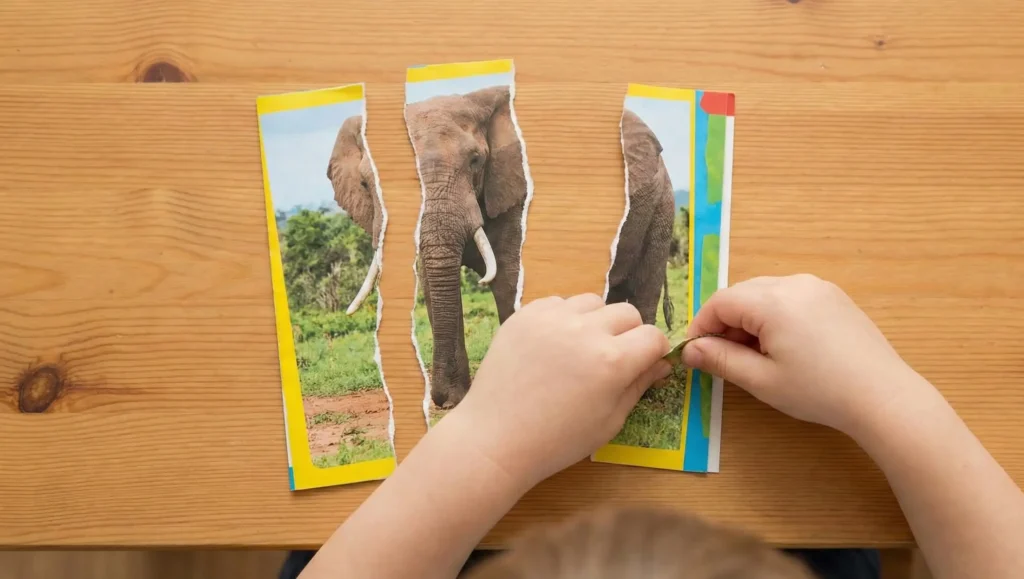 actividad rasgado con vision espacial y lógica El puzzle invisible desarrolla la visión espacial y la lógica de la relación parte-todo