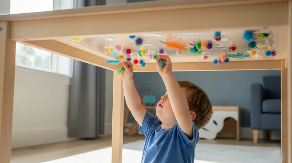 El techo pegajoso es una de las actividades para mesa FLISAT de Ike que cambia la perspectiva espacial y ofrece un desafio motriz la fuerza para despegar
