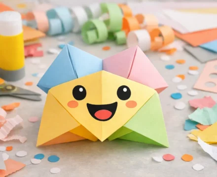 Manualidad infantil de comecocos de papel con tecnicas de manipulación del papel