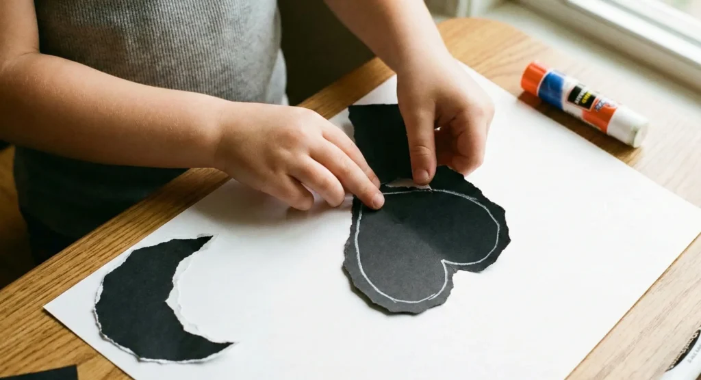 actividad recortar rasgando Siluetas de contraste prepara la mano para el recorte de siluetas complejo que vendrá después con las tijeras.