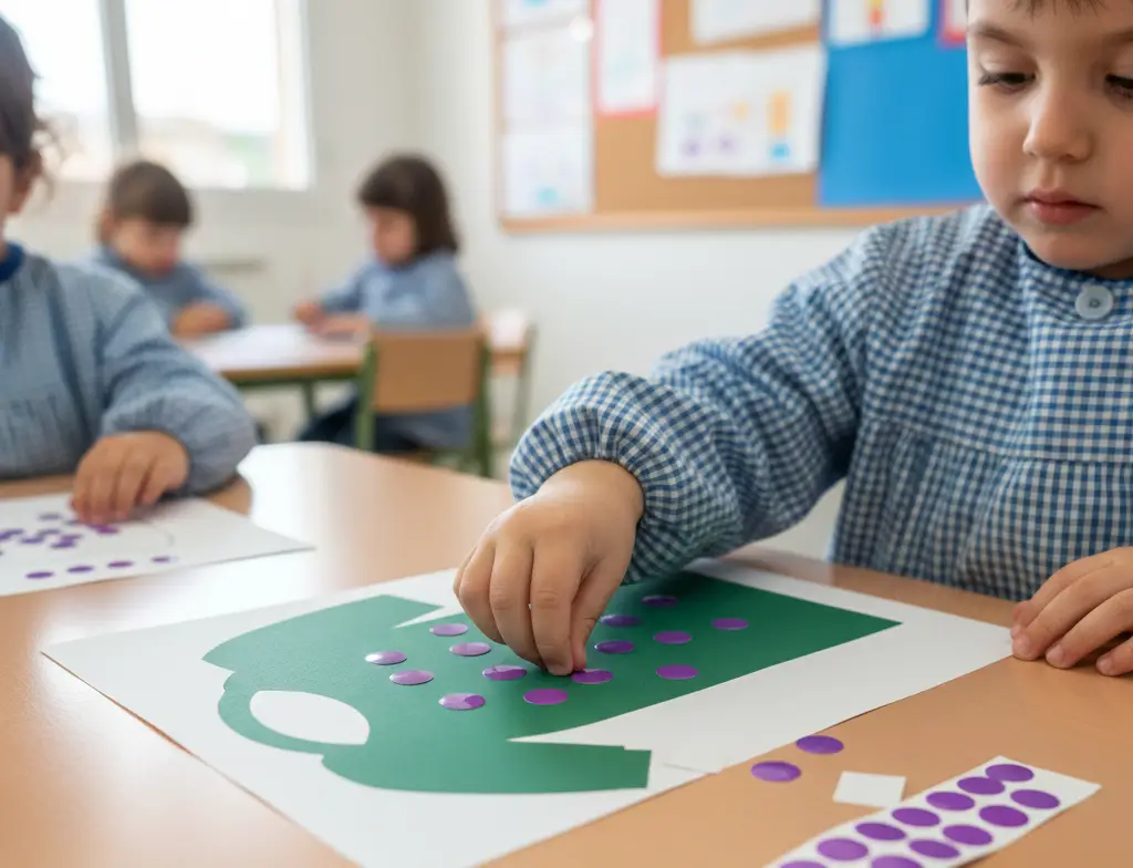 actividad enganchado pegado adhesivos circulares preescolar