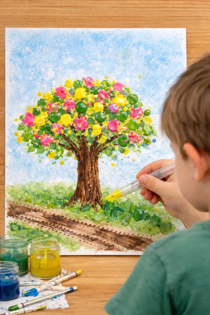 Obra de niño de 6 años con diferentes herramientas de creación de efectos