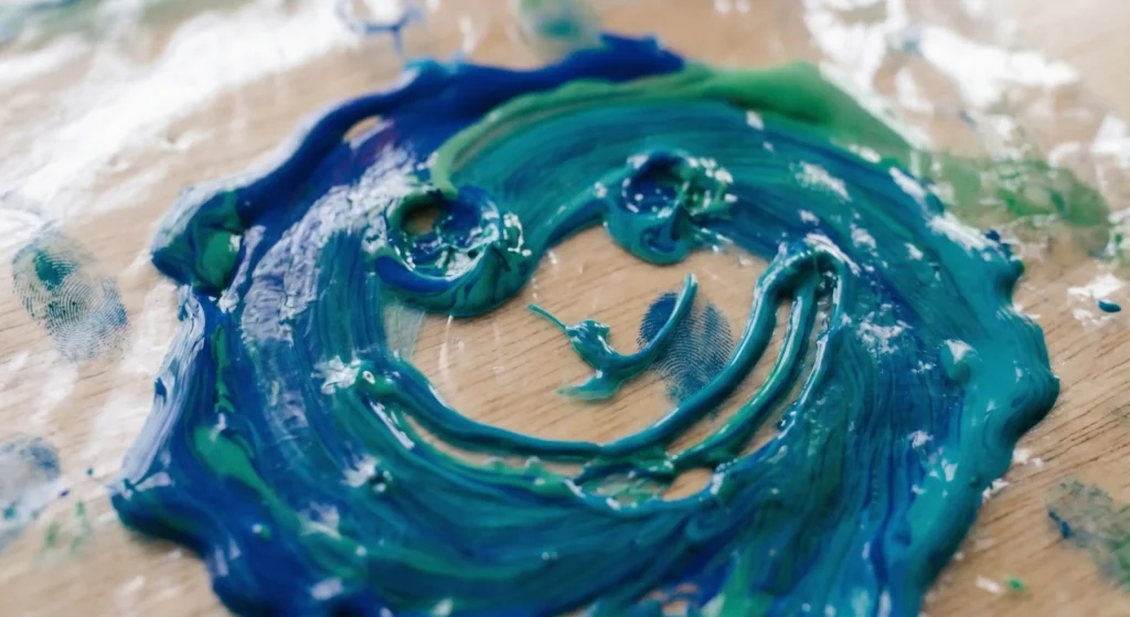 Ejemplo de la variante "dibujo en negativo" de la técnica de dactiopintura