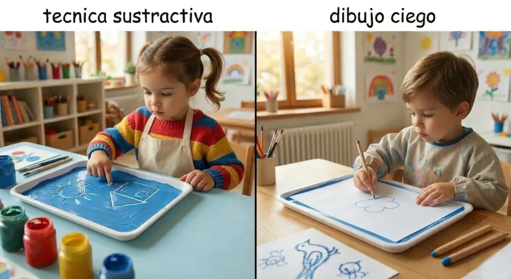 Variantes de monotipo: técnica sustractiva y dibujo ciego