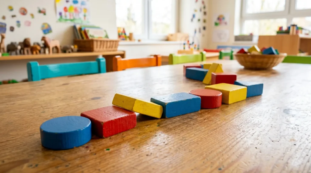 Juego con bloques lógicos forma una serpiente con piezas en las que la norma es no repetir el color respecto al bloque anterior